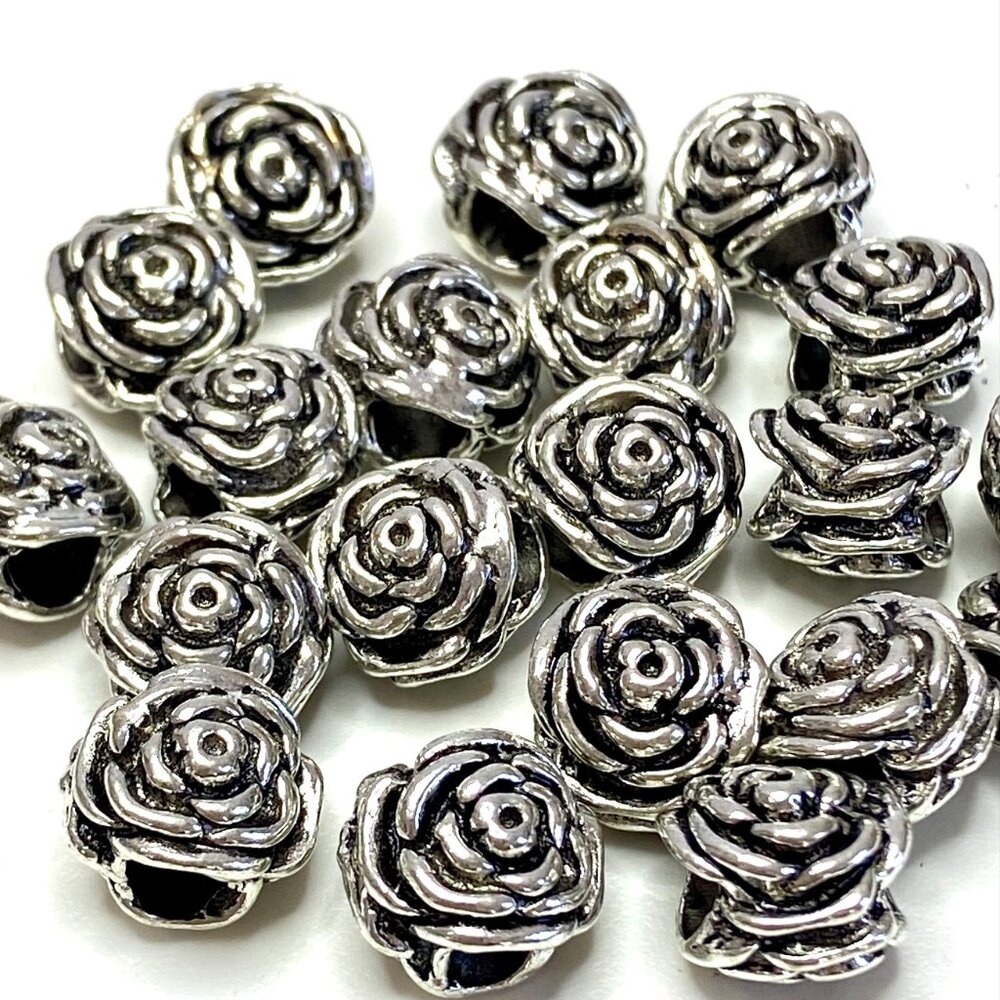 Terra Cast Silver Plated Rose Beads - Lot 0f 20